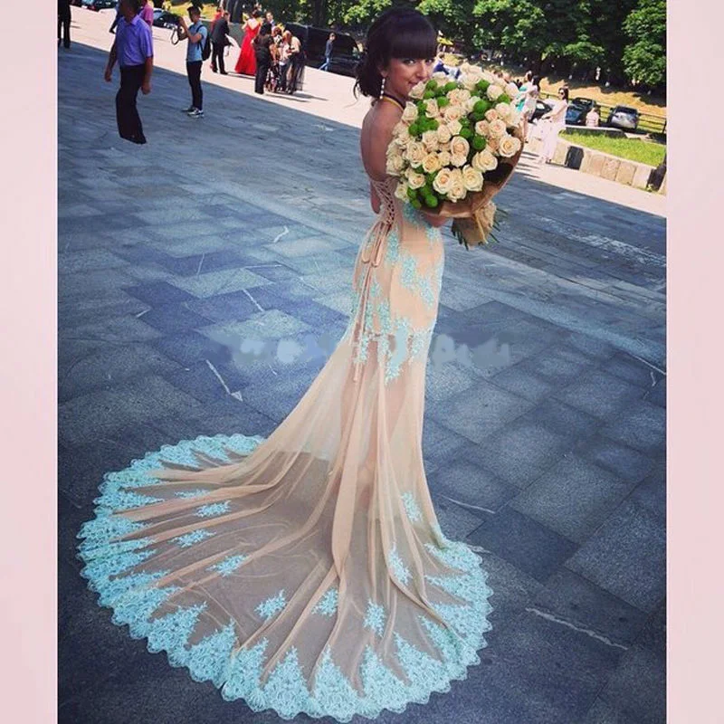 

Изысканное вечернее платье с аппликацией без рукавов со шлейфом на шнуровке ТРАПЕЦИЕВИДНОЕ кружевное платье для выпускного вечера вечерни...