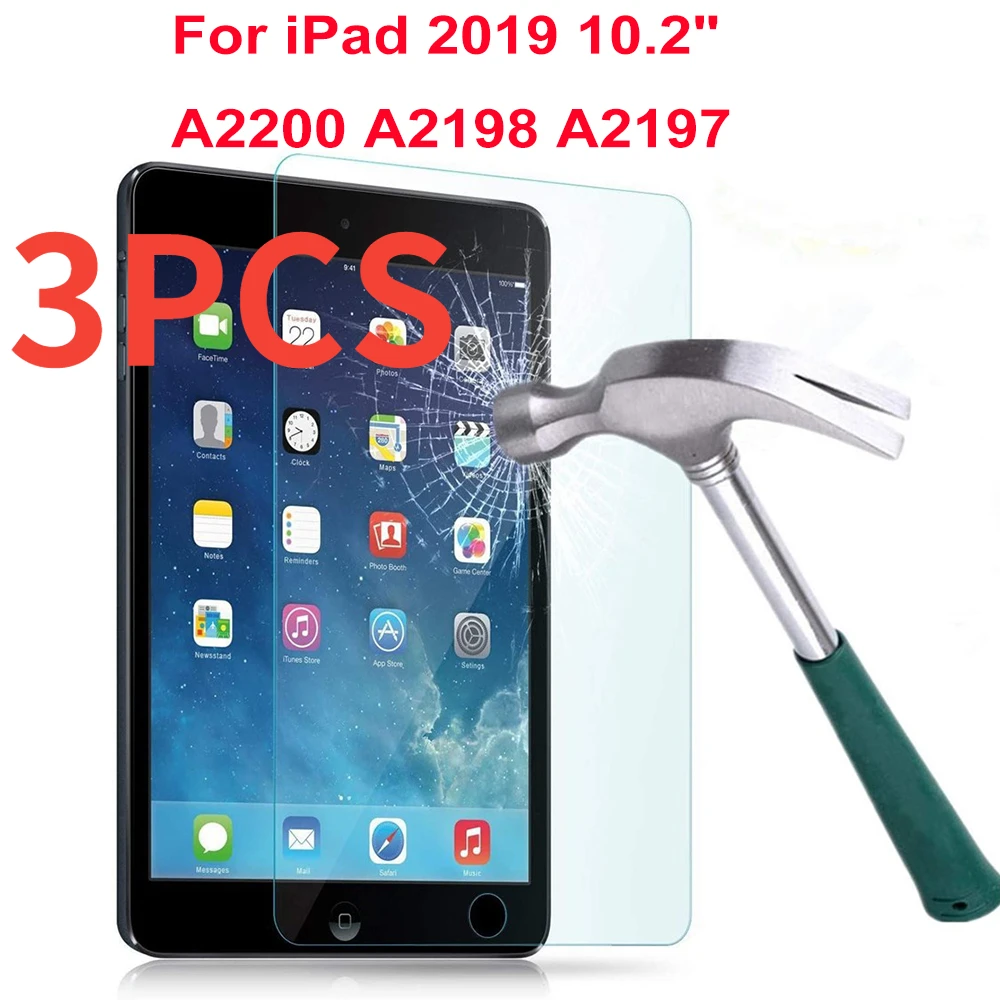 

Закаленное стекло для iPad 10,2 7-го поколения, 3 шт., защита экрана 10,2 дюйма, защитная пленка против отпечатков пальцев A2200 A2198 A2197
