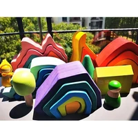 kids wooden toys elemental rainbow stacking blocks wooden volcano coral sea wave montessori toy