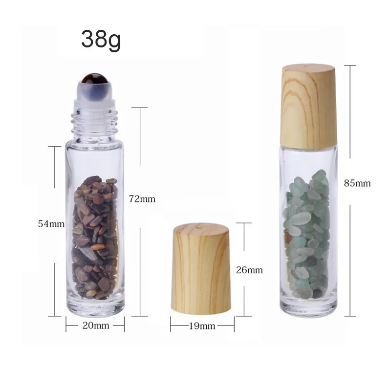 

10ml Gemstone Essential Oil Roller Ball Bottles Perfumes with Crystal Chips