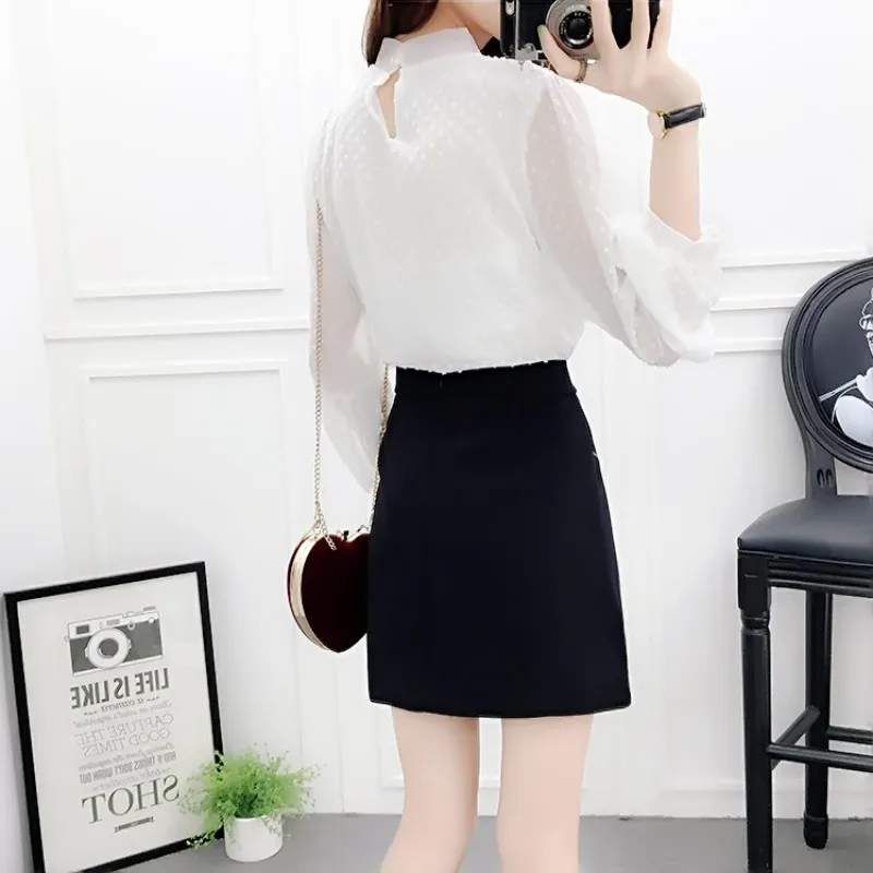 

Trendy Women Embroidery Floral Short Skirt Polka Dot Lace Up Bowknot Blouse Matching Set Outfit Spring Long Sleeve Female Kit