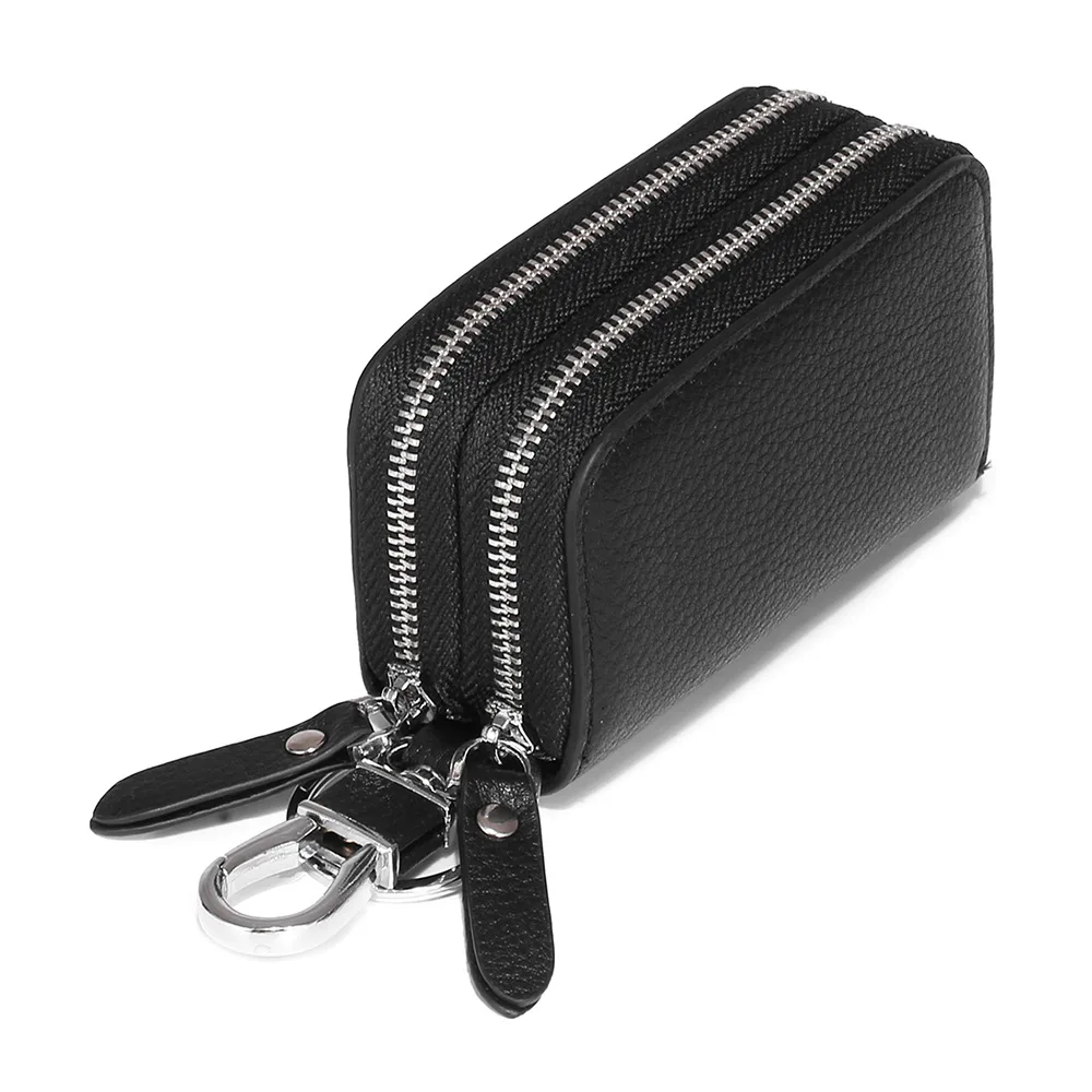 

Double-layer car key bag leather leather large capacity simple storage household key bag unisex keychain bag.