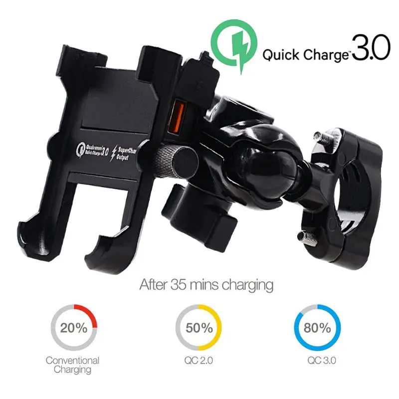 Waterproof Metal Motorcycle Smartphone Mount with QC 3.0 USB Quick Charger - Motorbike Mirror Handlebar Stand Holder for Samsung image 4