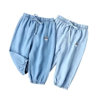 toddler pants boys cropped trousers summer denim pure cotton solid color new 2021 kids 3 4 5 6 7 years high quality clothes