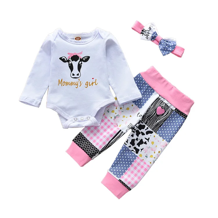 На весну и осень комплект одежды для маленьких девочек хлопковый с