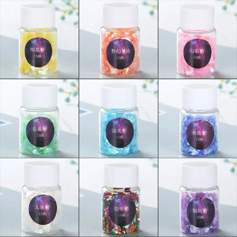 

9pcs Colorful Shell Sugar Broken Pieces Flashing Debris Resin Jewelry Making Filling DIY Craft Accessory