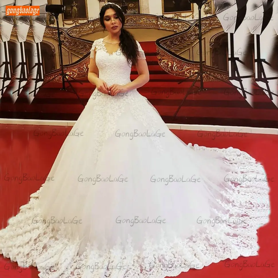 

Gorgeous White Wedding Dress O Neck 2021 Robe De MariÃ©e Lace Up Appliques Corset Custom Made Bridal Gowns Slim Fit Suknia Slubna