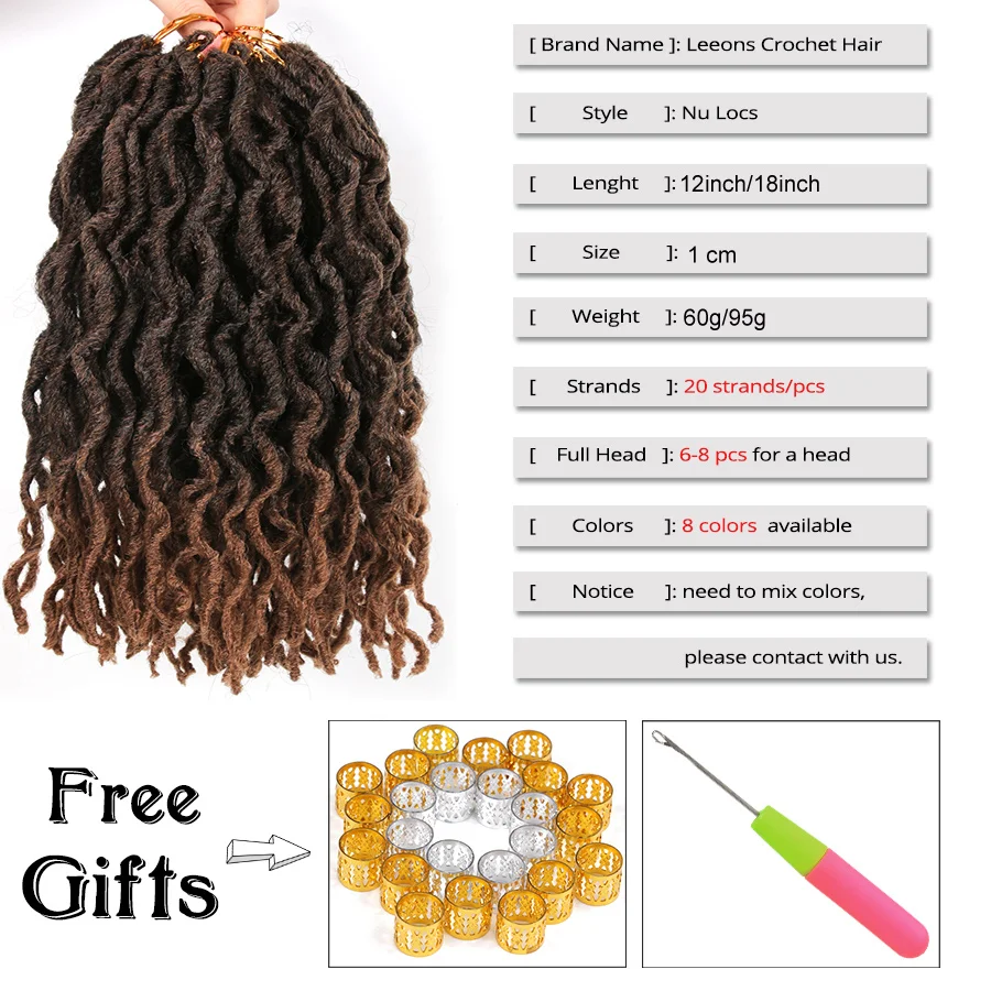 Leeons искусственные локоны в стиле Crochet волосы Горячая продажа Nu Locs синтетические