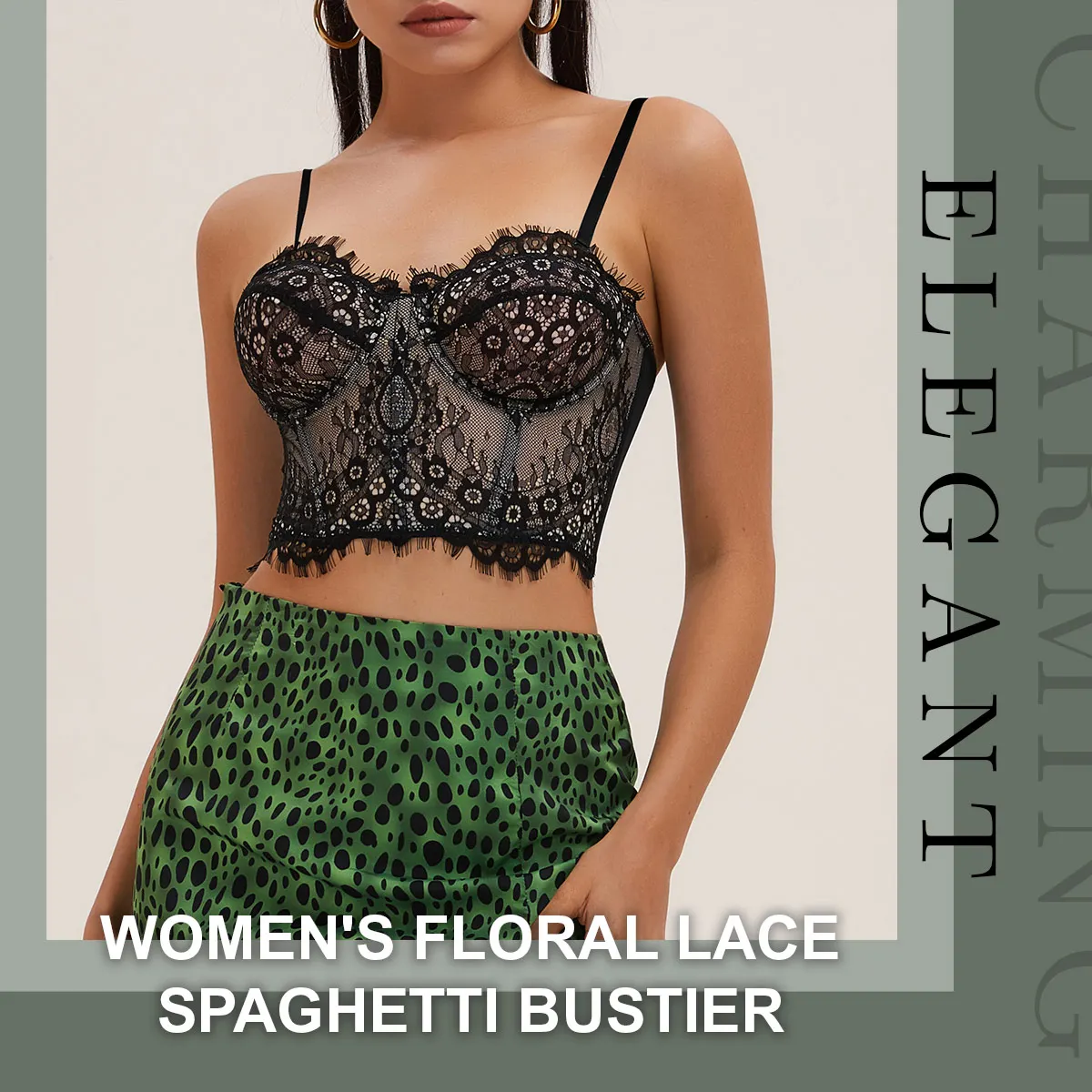 

Women's Sexy Floral Lace Steel Boned Corset Camis Crop Tops Eyelash Sleeveless Spaghetti Strap Bustier Camisole Party Streetwear