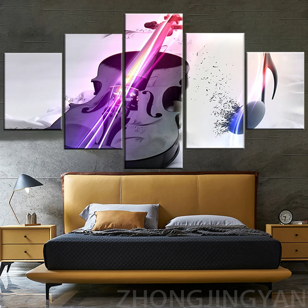 Декор современные HD печатные картины модульные 5 штук скрипка Музыкальные