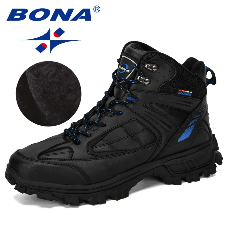 Black royal blue BONA/Новинка года; дизайнерская обувь из нубука; обувь для альпинизма, пустыни, альпинизма; мужские Ботильоны; походные ботинки; модная классическая обувь для треккинга - Цвет: Black royal blue