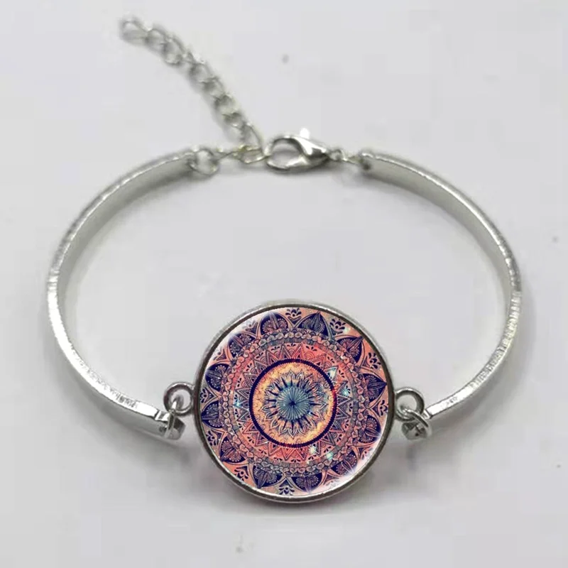 

Fashion Glamour Mandala Art Picture Bracelet Henna Leather Bracelet Yoga Om Symbol Zen Buddhist Glass Bracelet Women Jewelry
