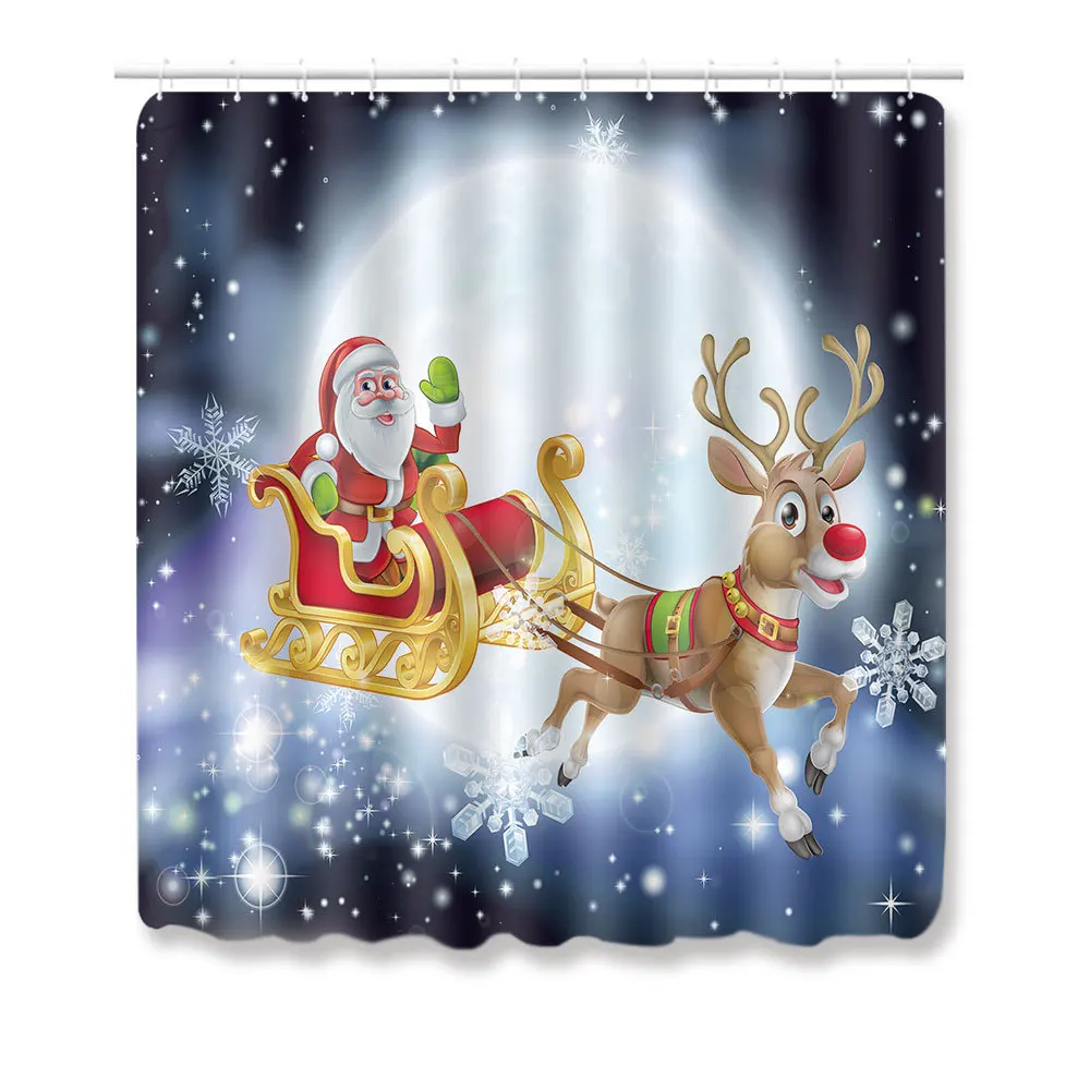 Merry Christmas Лось Дед Мороз Санта ванная комната водонепроницаемый Душ занавеска набор пьедестал Ковер Крышка ковер Туалет крышка коврик для ванной набор - Цвет: Blue Curtain A