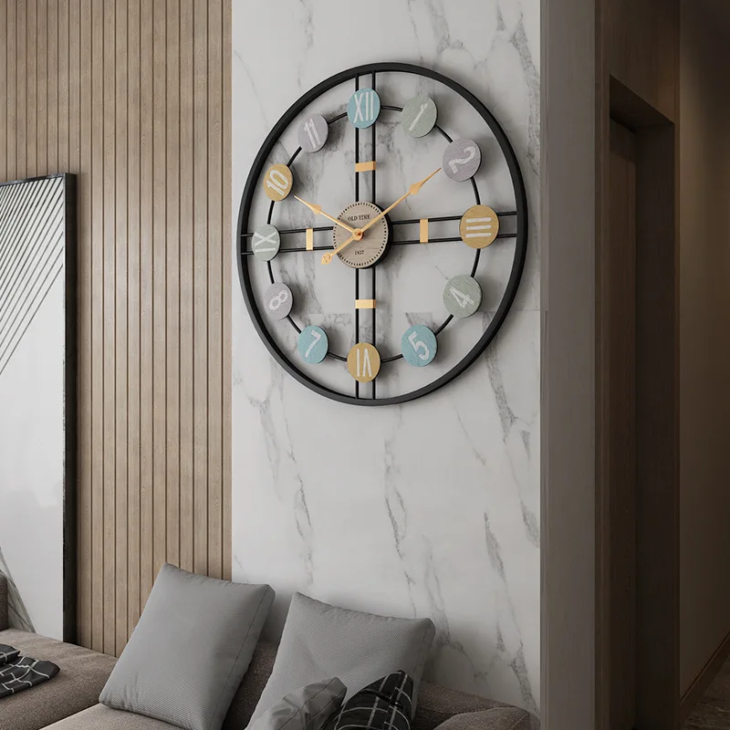 60cm 3D Retro Nordic Wall Clock Metal Roman Numeral DIY Decor Luxury For Home Living Room Bar Cafe Silent Round Watch | Дом и сад