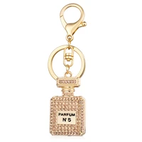european and american creative fashion rhinestone car pendant metal keychain big name perfume bottle keychain female bag pendant
