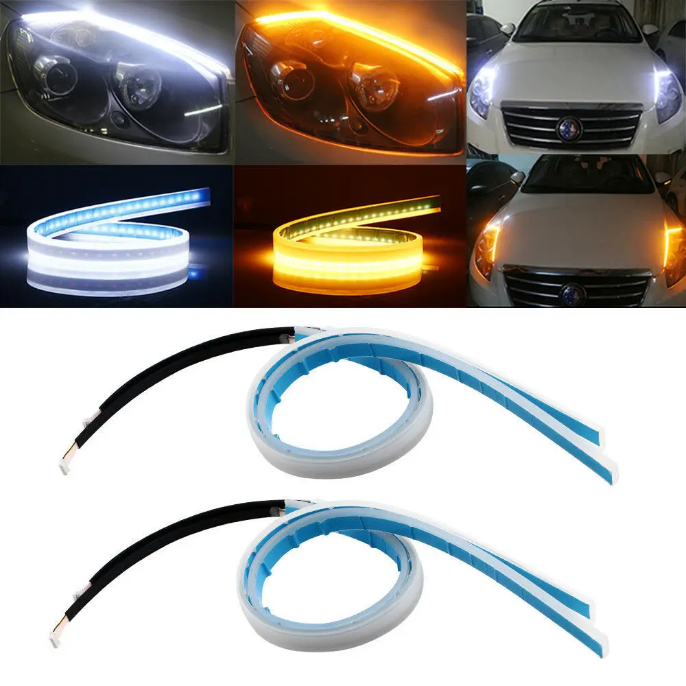 

Дневные ходовые огни 60 см, двухцветсветильник автомобильные декоративные огни, белый и желтый свет, сигнал поворота, ходовой свет