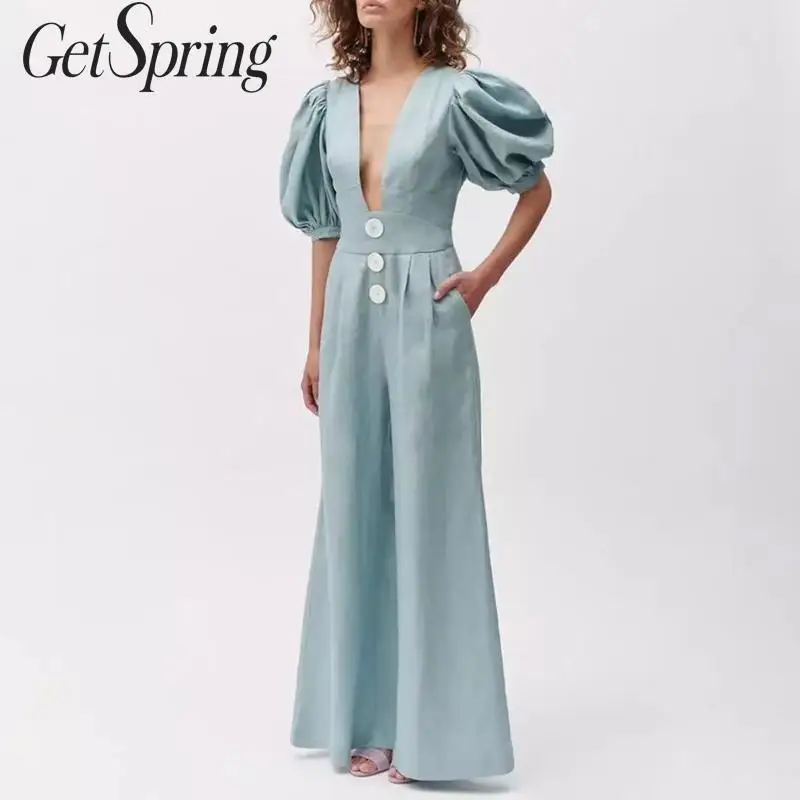 Getвесенний женский комбинезон с глубоким v образным вырезом и рукавами