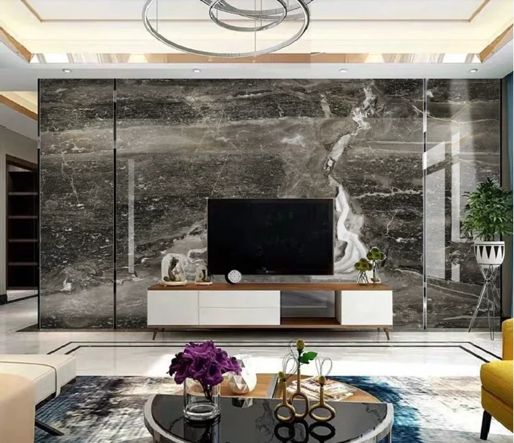 Темно-серая мраморная настенная бумага фрески для ТВ фоновая 3D фотография