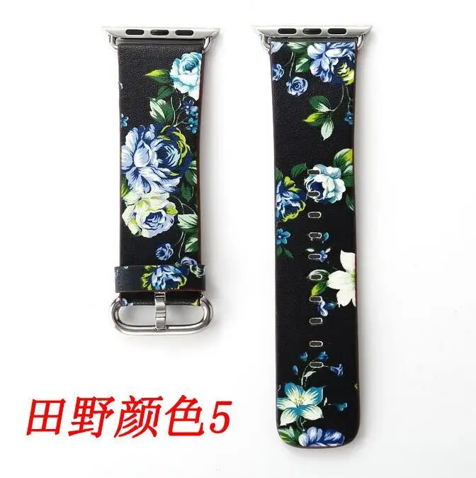Производитель кожаных петель для iwatch 5 4 3 2 1 ремешок для Apple Watch 38 мм 42 мм 40 мм 44 мм цветочный дизайн - Цвет ремешка: black blue