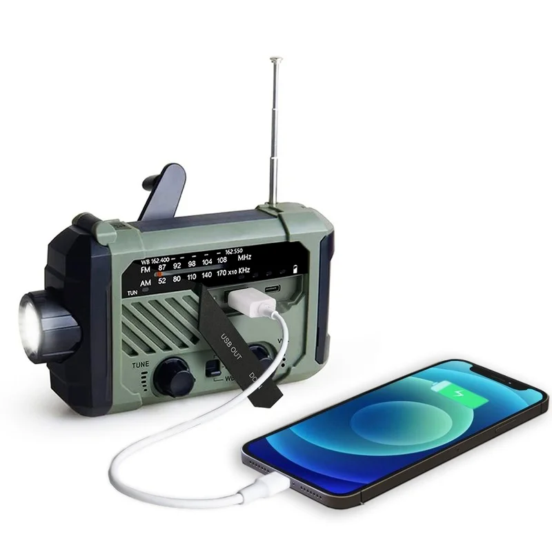 

Emergency Radio Solar 2000mAh Hand Crank Portable AM/FM/NOAA Weather Radio with Flashlight&Reading Lamp Cell Phone Charger