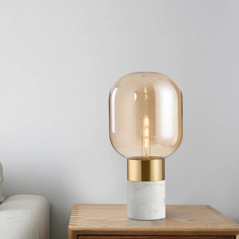 Стильная постсовременная Белая Мраморная Настольная лампа с узором медная