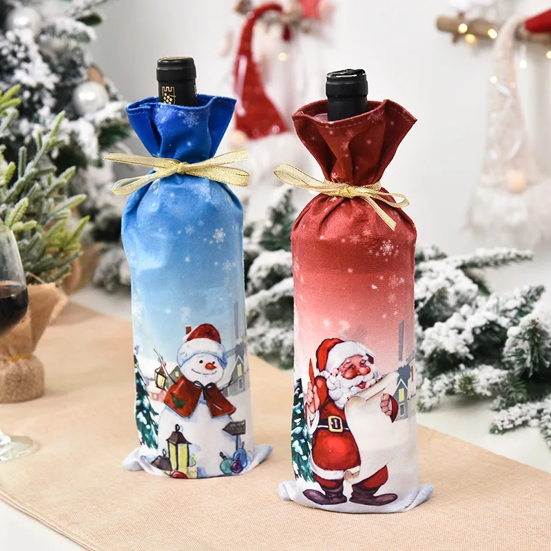 

Чехол для бутылки вина с изображением Санта Клауса, лося, снеговика