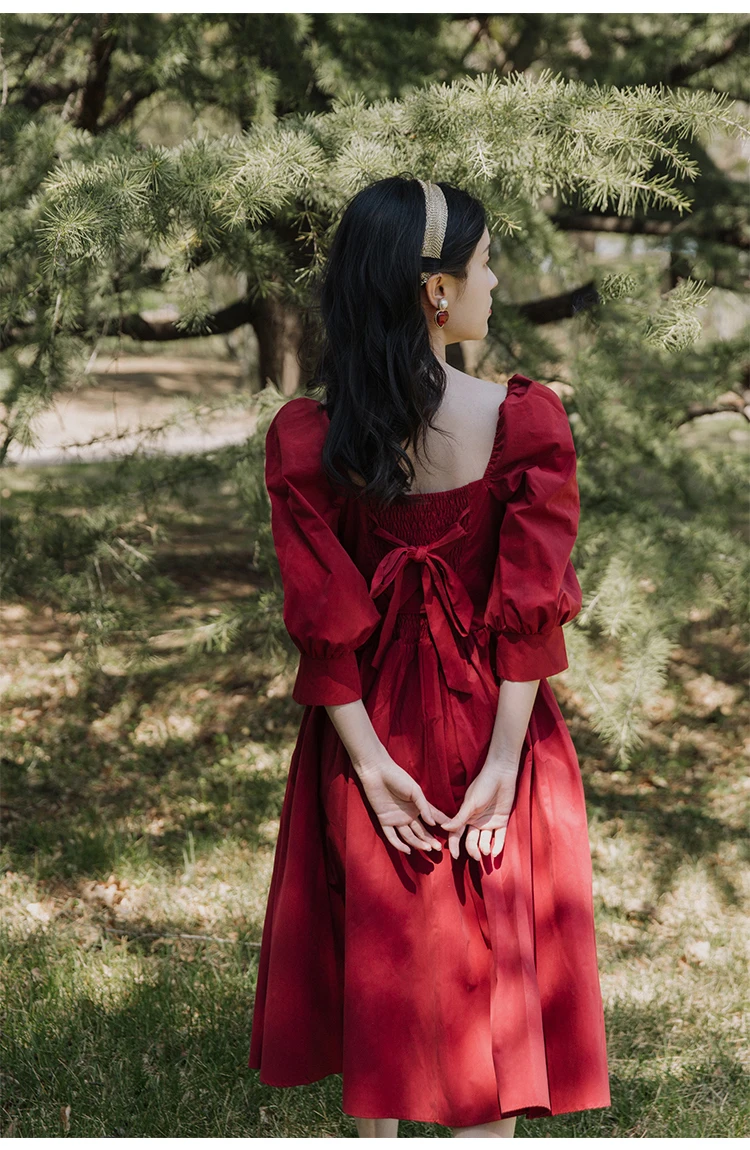 

Vintage Court Women Dress Retro Medieval Temperament Lacing Bow Dresses For Elegant Lady Lantern Sleeve Princess Gatsby Vestido