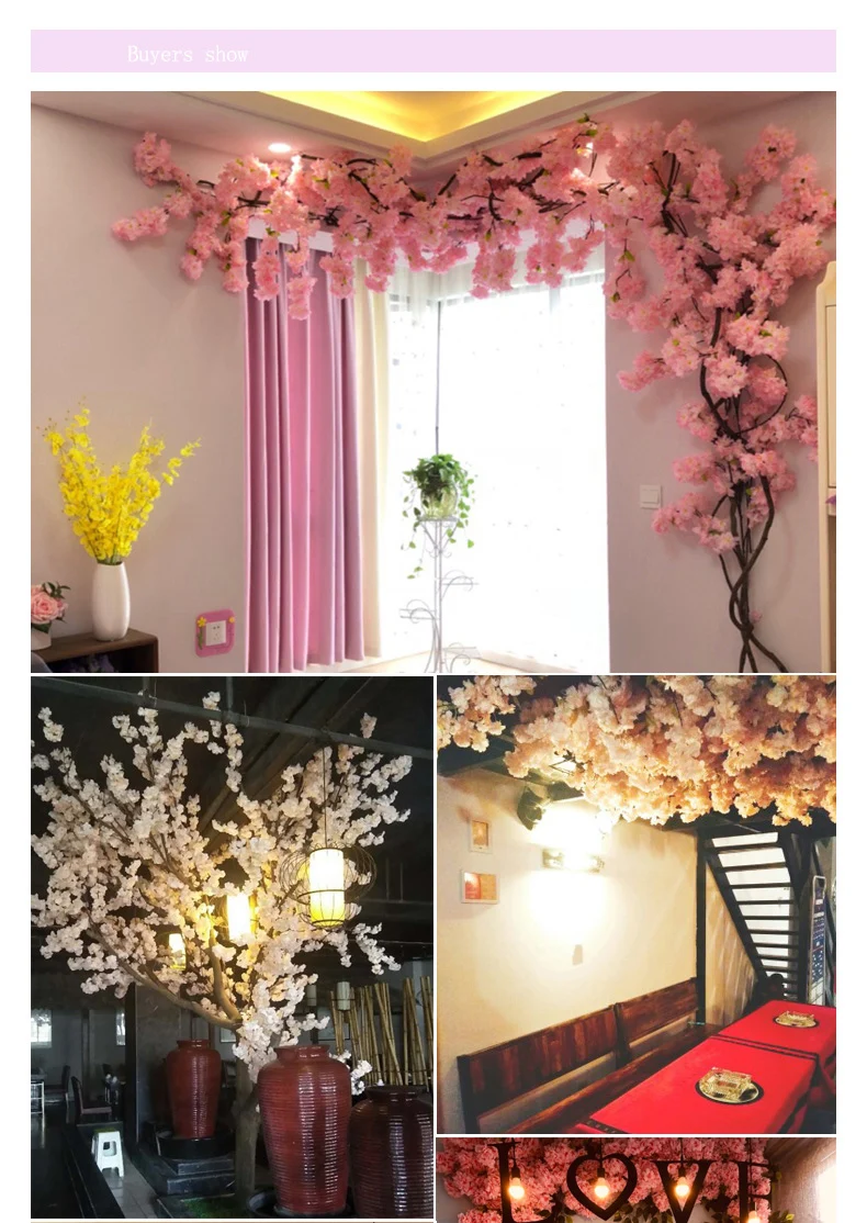 

100 cm silk flowers long peach sakura fake flower pink wedding decoration cherry blossom branch for home decor wedding arch