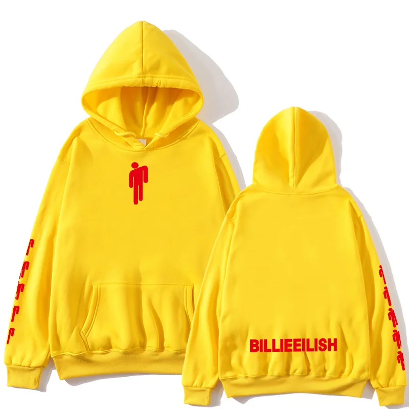 yellow Новая популярная толстовка с капюшоном Billie Eilish Mannen Zwarte Katoenen, толстовка с капюшоном Paar Billie Eilish, теплая толстовка с капюшоном для дома/manne - Цвет: yellow