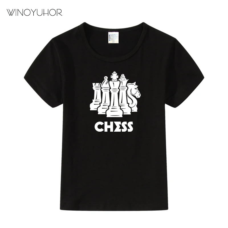

Футболка с забавным принтом шахматы, летние футболки с коротким рукавом для маленьких мальчиков и девочек, хлопковая детская повседневная одежда, футболки для игр, топы