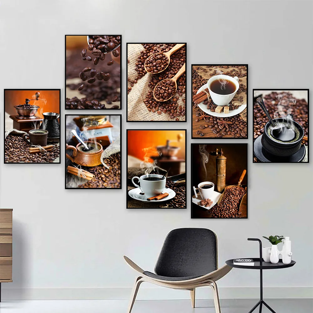 Винтаж Кофе Bean Холст Картина Wall Art кофейные домашние плакаты принты современный