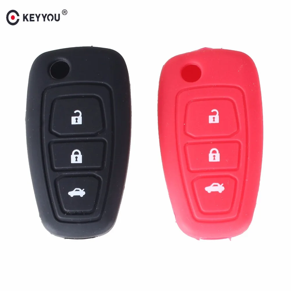 Раскладной чехол KEYYOU с 3 кнопками, силиконовый чехол для Ford Fiesta Focus Mendeo, титановый чехол для автомобиля