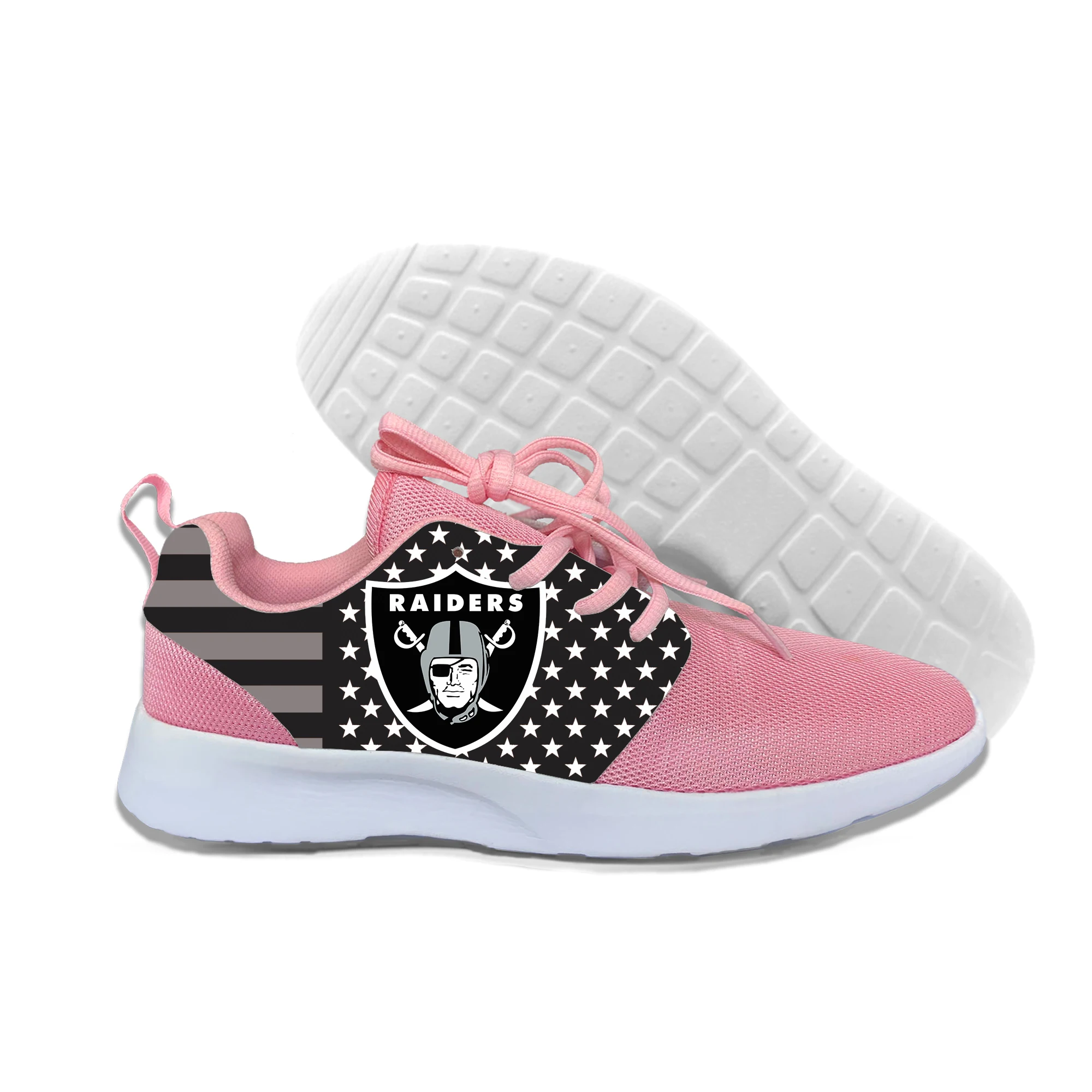 

Men Mesh Shoes for Raiders Logo Casual LowTop Sport Sneakers for Oakland Football Fans Black White Pink Men's Shoes