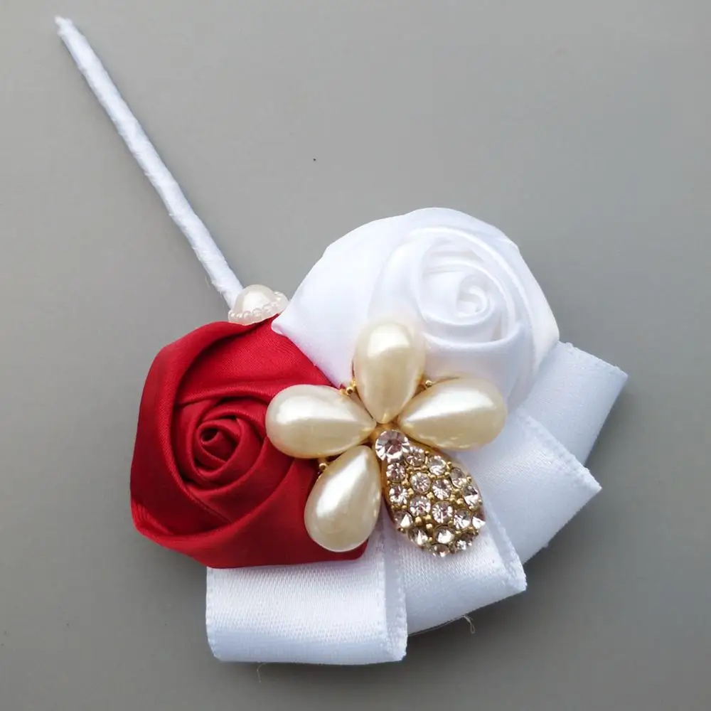 Романтические Белые Бордовые поддельные розы ширина цветок жениха бутоньерка