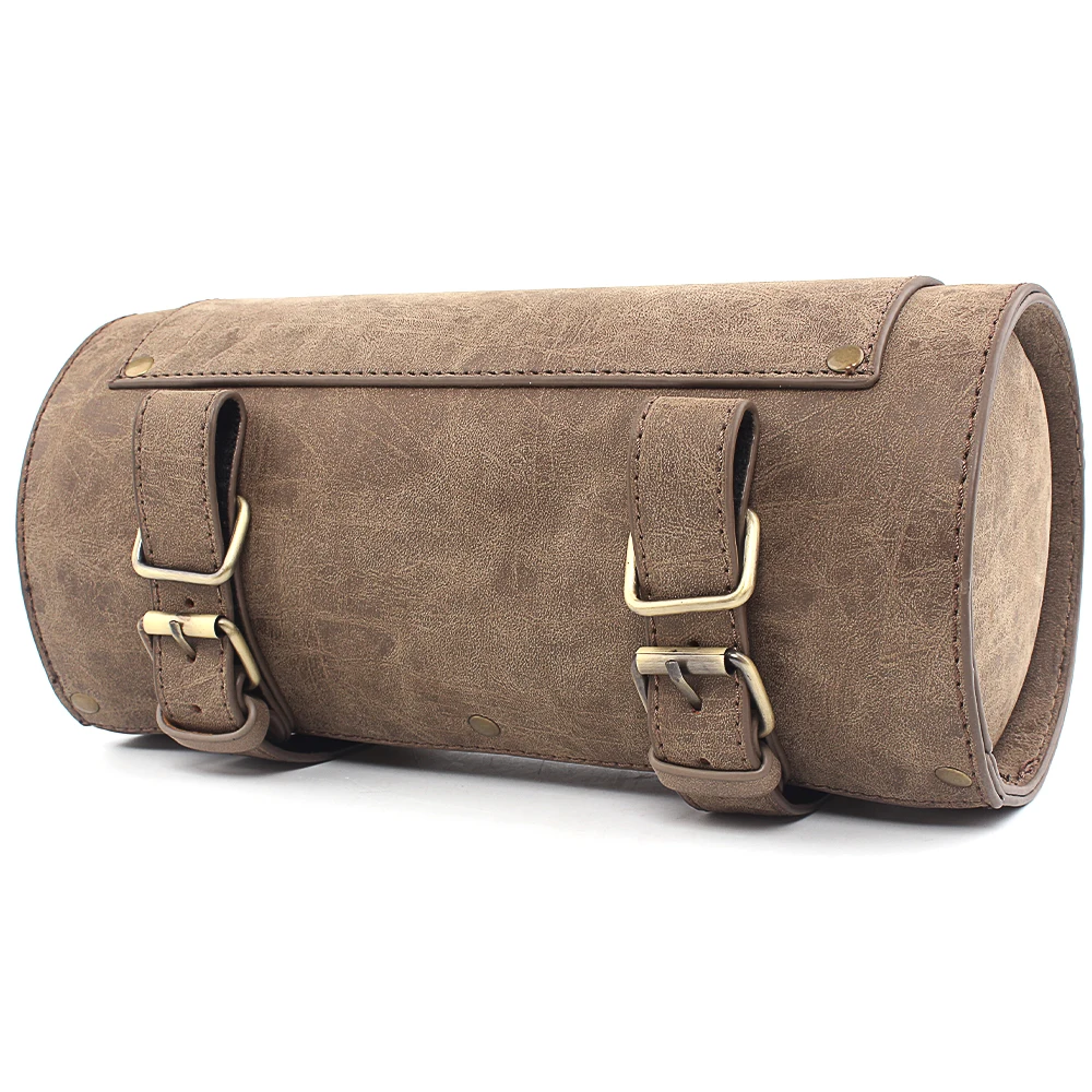 

Universal Motorcycle Fork Tool Bags Leather Storage Roll Barrel Saddlebag With Adjustable Mounting Straps Portable water proof