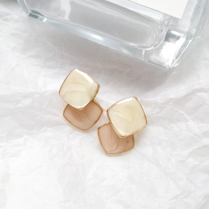 Stud White Pink Простые синие квадратные клипсы с узором, винтажные женские украшения, серьги - Окраска металла: Stud White Pink