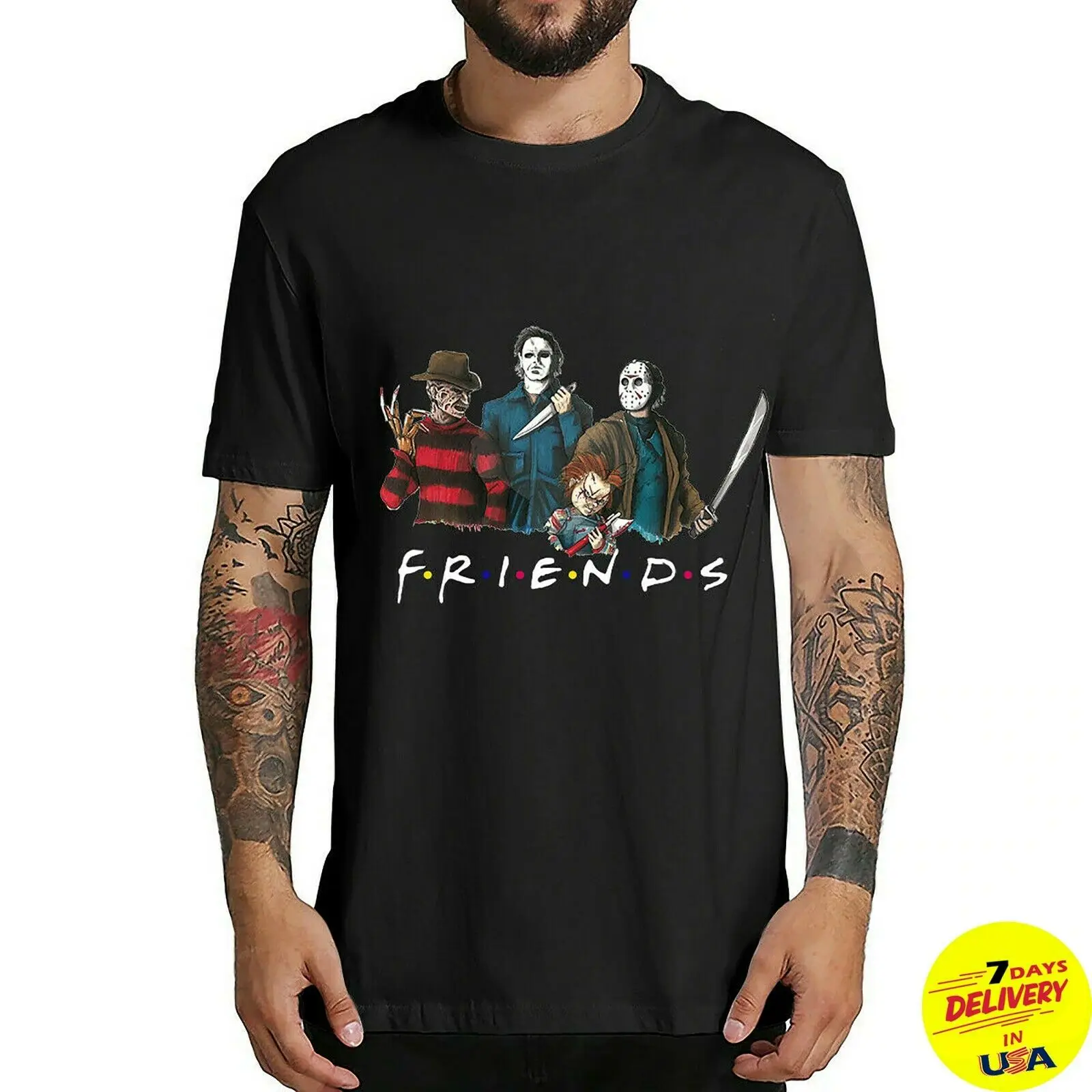 Забавная винтажная Мужская футболка с изображением персонажей ужасов друзей