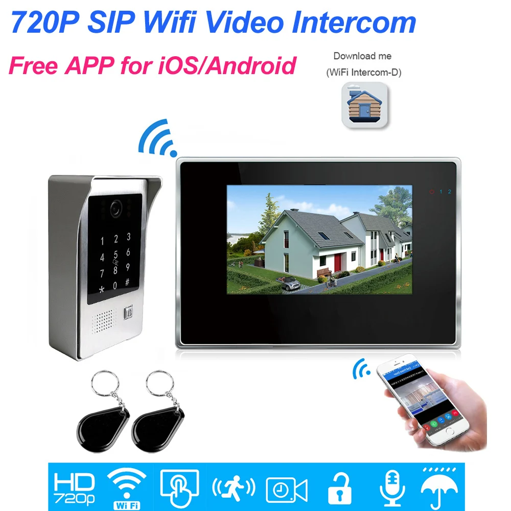 720P WiFi система видеодомофона IP видео телефон двери 7 ''сенсорный экран мобильное приложение пульт дистанционного разблокирования код клавиатуры+ IC карта контроля доступа