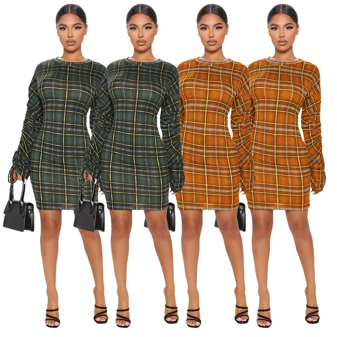 

Zoctuo Mini Dress Plaid Sexy Womens Dresses Long Sleeve O Neck Bodycon Slim Casual Woman Elegant Vestidos Autumn Winter 2022