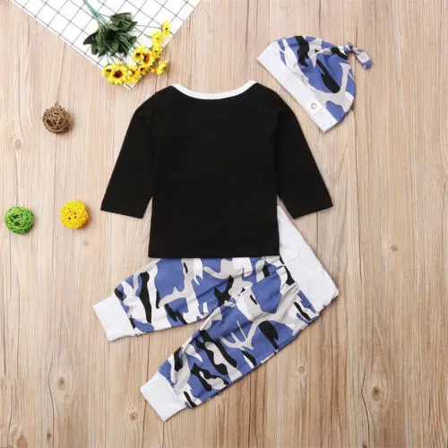 Autumn Newborn Infant Baby Boy 3pcs Clothes Set Camouflage Long Sleeve Top Pants Hat Camo Leggings Outfits |