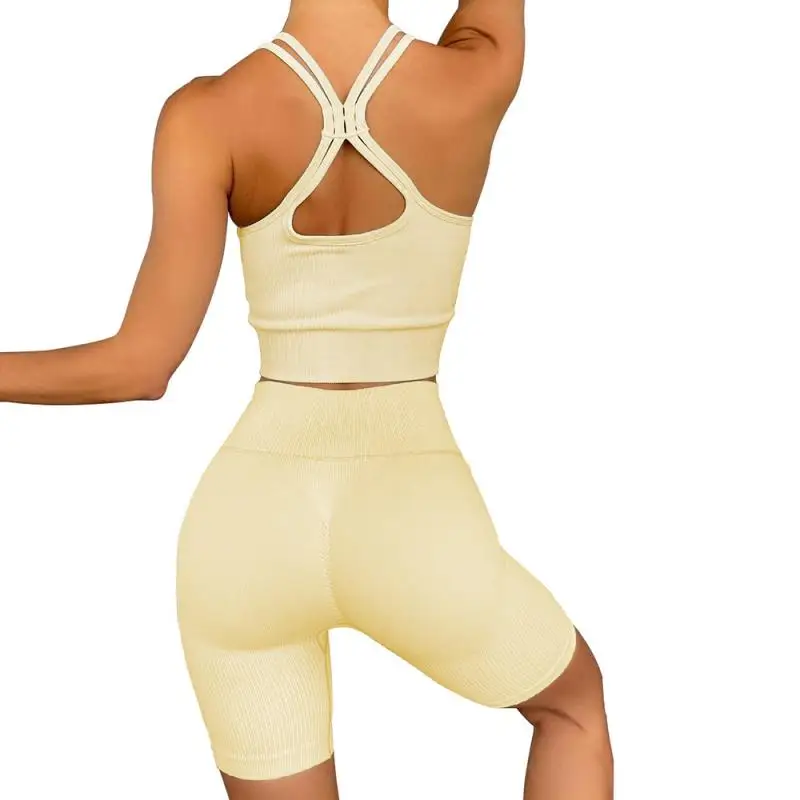 Sleeveless Sport Yoga Workout Clothes Cross Tank Shorts Yoga Shorts for Woman Sport Vest Fitness Gym