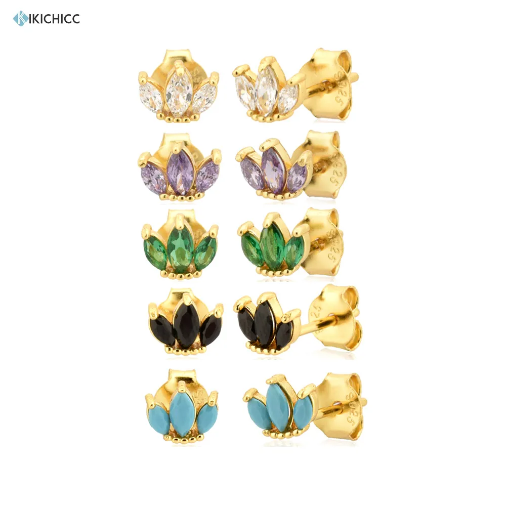 

Kikichicc 925 Sterling Silver Gold Ovals Stud Earring 2020 Rock Punk Fashion Luxury Jewelry Three Leafs Colorful CZ Party Jewels