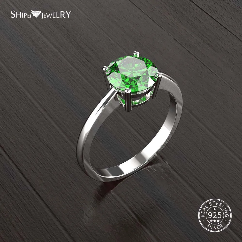 Shipei, 925 пробы, серебряное кольцо, хорошее ювелирное изделие, 2ct, Белый сапфир, обручальное кольцо для женщин, мужчин, Подарок на годовщину - Цвет камня: Зеленый