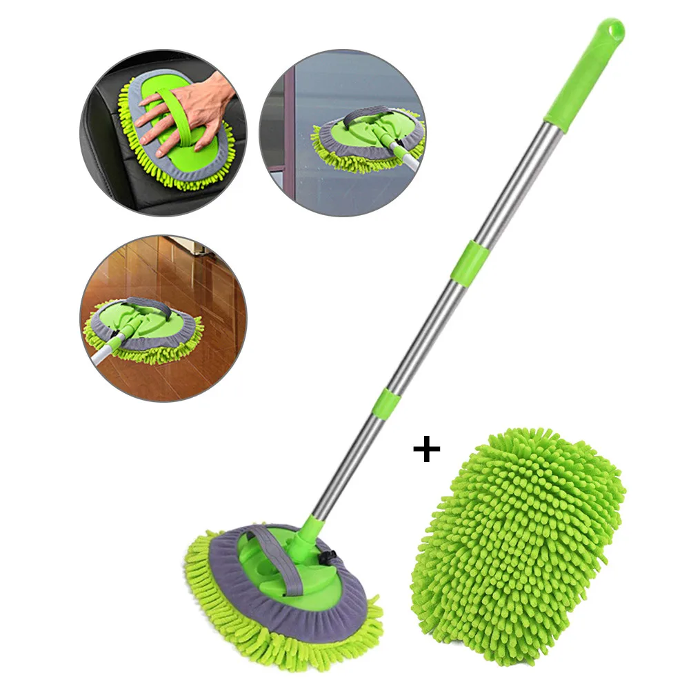 

Telescopic Lever Car Wash Brushes Mop Mitt With Extendable Handle Chenille Microfiber Car Cleaning Tool Auto Wash Sponges