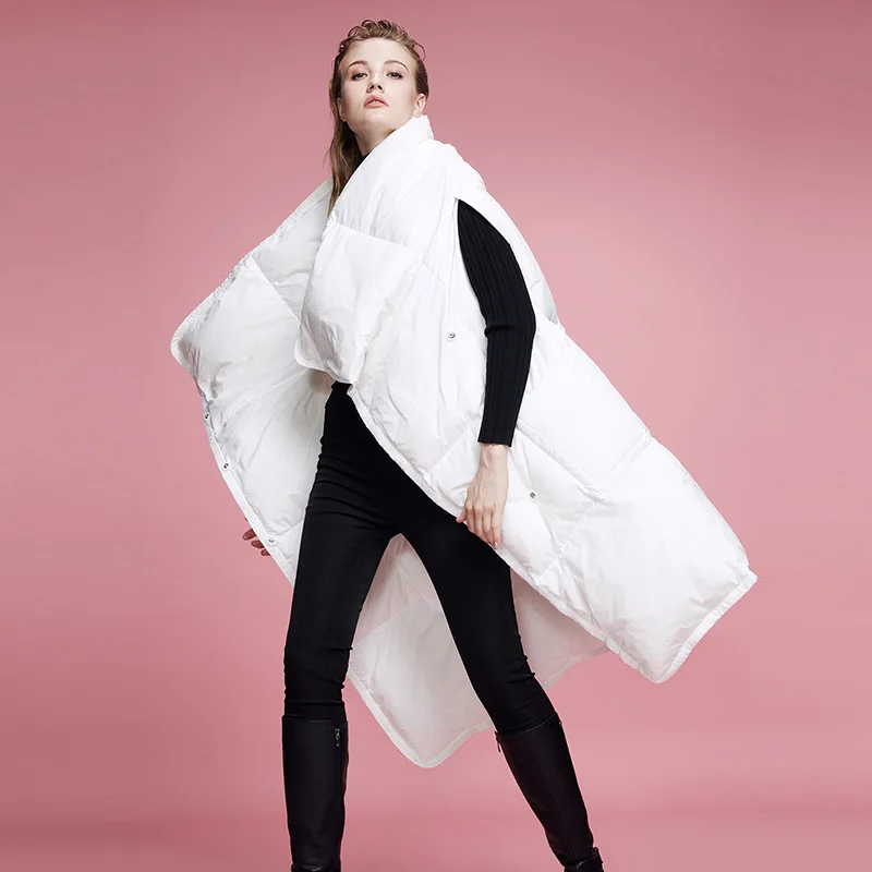 

KJMYYX New 90% White Duck Down Jacket Women Winter Vest Solid Sleeveless Shawl Goose Feather Coat Long Waistcoat 2019 Plus Size