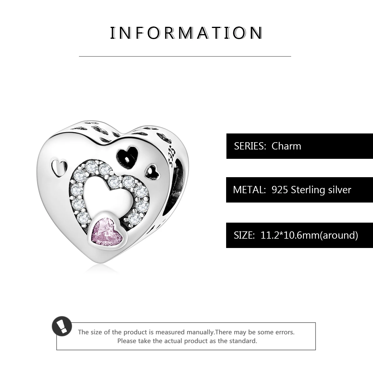 Hot 925 Sterling Silver Hollow heart clear and pink zircon bead Fit Original European Charms Bracelet Jewelry making | Украшения и