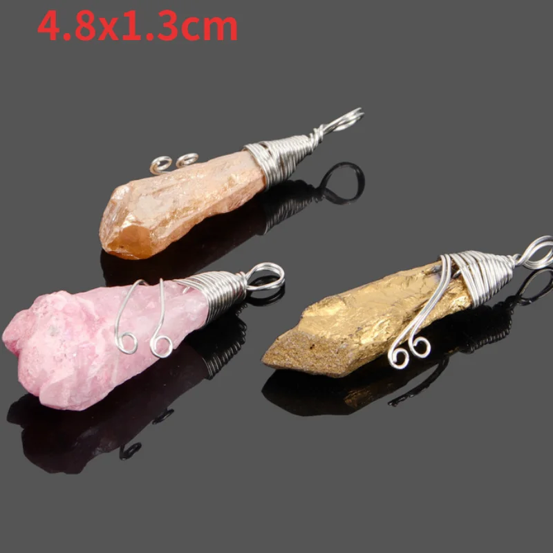 

Natural Crystal Pillar Irregular Original Stone Silver Winding Pendant Women Handmade DIY Necklace Earrings Jewelry Makeing