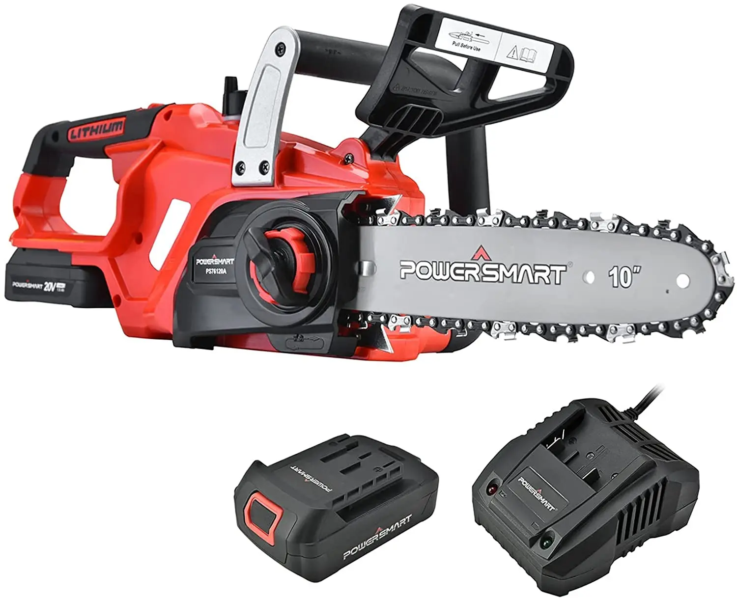 

PowerSmart Electric Chainsaw 20V Battery Powered, Cordless Chain Saw With 10 Inch Chain and Bar, Metal wall plate