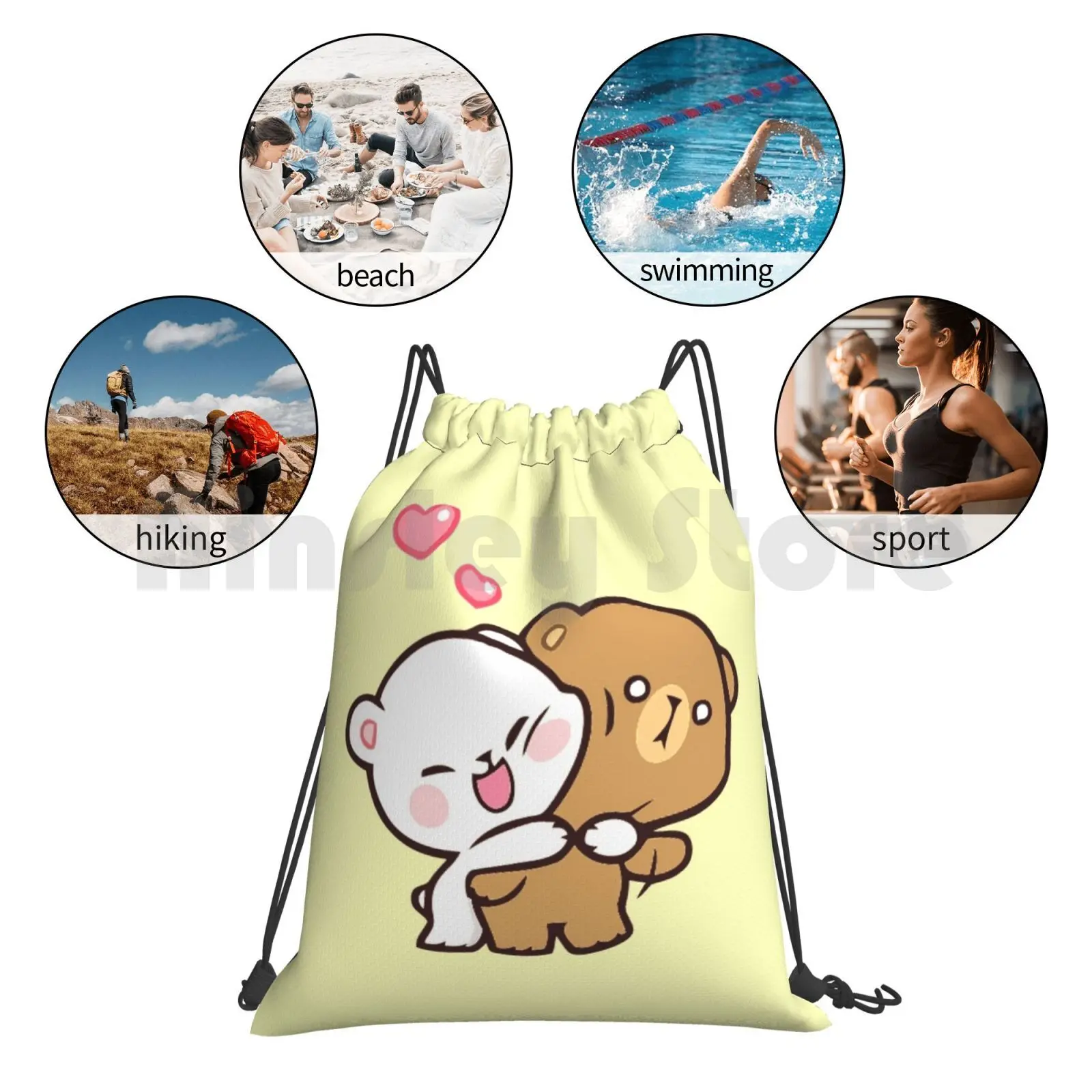 

Cute Hug ( Yellow ) Backpack Drawstring Bag Riding Climbing Gym Bag Cute Cute Vibes Milk Mocha Bears White Brown Couple Love