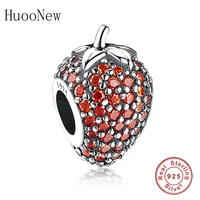 huoonew fit original pandora charms bracelets 925 sterling silver fruit strawberry zirconia crystal stone beads making berloque